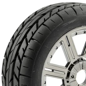 Fastrax 1:8 Eagle Road Tread Tyres Mounted on Black Chrome Wheels (2)