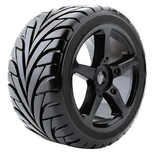 Fastrax 1:8 Truggy Eagle Tyres Mounted on 5 Spoke Black Zero Offset Wheels (2)