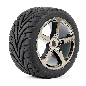 Fastrax 1:8 Truggy Eagle Tyres Mounted on 5 Spoke Black Chrome Zero Offset Wheels (2)