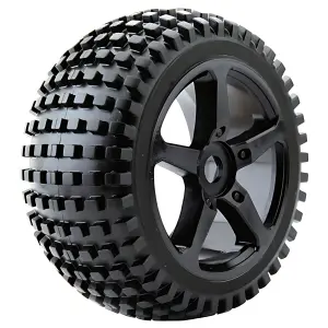 Fastrax 1:8 Truggy Rock Tyres Mounted on 5 Spoke Black Zero Offset Wheels (2)