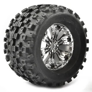 Fastrax Stinger 1:8 MT Tyres Mounted on Spoked Chrome Half Inch Offset Wheels (2)