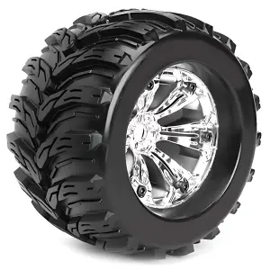 Fastrax Arrow 1:8 MT Tyres Mounted on Spoked Chrome Half Inch Offset Wheels (2)