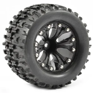 Fastrax Jigsaw Tyres Mounted on 1:10 MT Black Zero Offset Wheels (2)