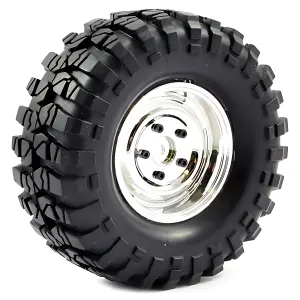 Fastrax Sawblock Scale 1.9 Wheels with Tyres - 108mm OD - Chrome (2)