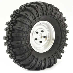 Fastrax 118mm OD Crawler Swamper Tyres on 1.9 Scale Silver Wheels (2)