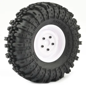 Fastrax 118mm OD Crawler Swamper Tyres on 1.9 Scale White Wheels (2)