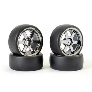 Fastrax Drift D1 Tyres Mounted on 3mm Offset 6 Spoke Black Chrome Wheels (4)