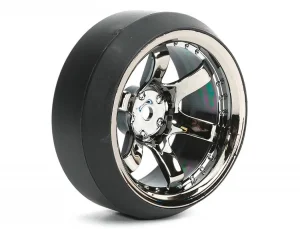 Fastrax 1:10 (4) Drift D3 Tyre With 9mm 6-Spoke Wheel - Black Chrome