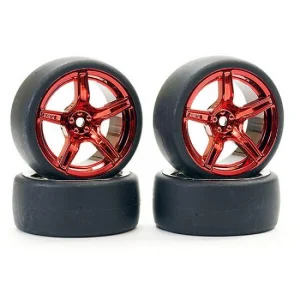 Fastrax Drift D1 Tyres Mounted on 3mm Offset 6 Spoke Metallic Red Wheels (4)