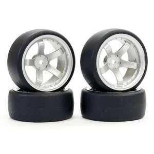 Fastrax Drift D1 Tyres Mounted on 9mm Offset 5 Spoke Satin Silver Wheels (4)
