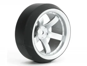 Fastrax Drift D3 Tyres Mounted on 9mm Offset 5 Spoke Satin Silver Wheels (4)