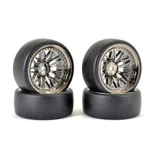 Fastrax Drift D1 Tyres Mounted on 9mm Offset 20 Spoke Black Chrome Wheels (4)