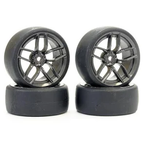 Fastrax Drift D1 Tyres Mounted on 3mm Offset 10 Spoke Graphite Wheels (4)