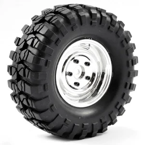 FTX Outback Pre-Mounted Steel Lug/Tyre (2) - Chrome