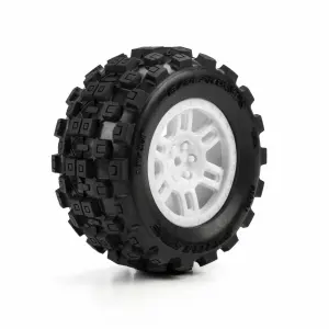 ProLine 1:16 Badlands MX Tires Mounted on White Split Six 12mm Hex Wheels (2)