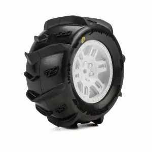 ProLine 1:16 Dumont Paddle Tires Mounted on White Split Six 12mm Hex Wheels (2)