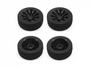 1:10 Rally Block Tyres Mounted on 10 Spoke Black Wheels (4)