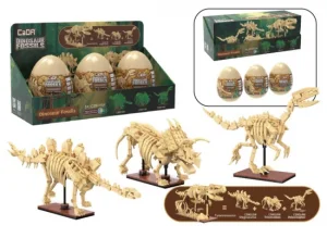 Tray of 3 Dinosaur Eggs with Stegosaurus - Triceratops & Velociraptor