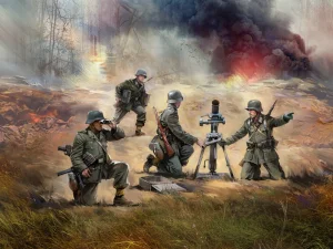 WW2 German mortar GrW 34 with Crew (mortar and 4 figures)