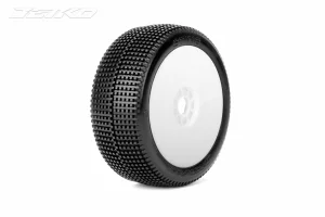 Jetko Sting Super Soft 1:8 Buggy Tyres Pre Glued on White Revo Rims (2)