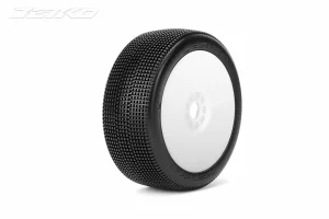 Jetko Lesnar Composite Soft 1:8 Buggy Tyres Pre Glued on White Revo Rims (2)