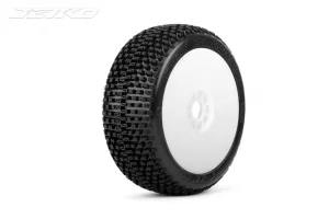 Jetko Dirt Slinger Ultra Soft 1:8 Buggy Tyres Pre Glued on White Revo Rims (2)