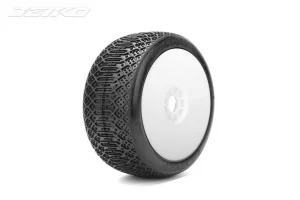 Jetko J One Competition Ultra Soft Belted 1:8 Buggy Tyres on White Revo Rims (2)