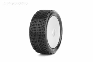 Jetko Challenger Medium EOS 1:10 Buggy 4WD Front Tyres Mounted on White Wheels (2)