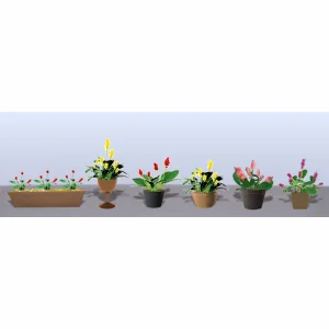 JTT 95569 Assorted Potted Flower Plants 3, HO-Scale, (6 pack)