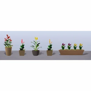JTT 95571 Assorted Potted Flower Plants 4, HO-Scale, (6 pack)
