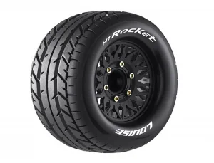 Louise RC MT-Rocket Tyres Pre Glued on Black Wheels With Adjustable 12/14/17mm Hex (2)
