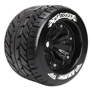 Louise RC MT Rocket Tyres On 17mm Hex Black Half Inch Offset Wheels (2)