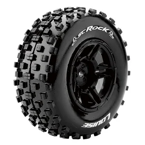Louise RC SC Rock Tyres Mounted on Black 12mm Hex SC Rear Wheels (2)