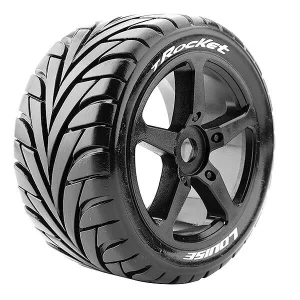 Louise RC MT Rocket Tyres On 17mm Hex Black Zero Offset Wheels (2)