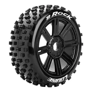 Louise RC B-Rock 1:8 Buggy Tyres Mounted on 17mm Hex Black Wheels (2)
