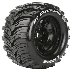 Louise RC MT-Cyclone Tyres Mounted On Black 17mm Hex 0 Offset Wheels (2)