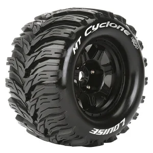 Louise RC MT-Cyclone Tyres Mounted On Black 17mm Hex Half Inch Offset Wheels (2)
