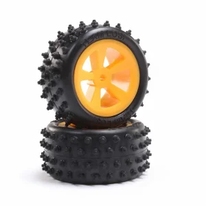 4 Row Rear Tires - Mounted - Orange (2): Mini JRX2