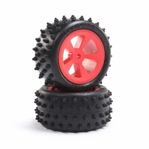 4 Row Rear Tires - Mounted - Red (2): Mini JRX2