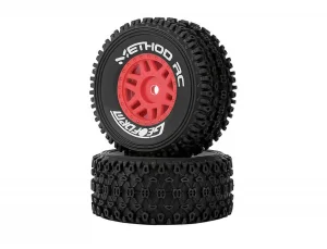 Method RC Method Geoform 1:16 SC Tyres On 12mm Hex Red Wheels (2)