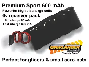 Overlander Nimh Battery Pack 2/3 AA 600mAh 6V Receiver Flat Premium Sport