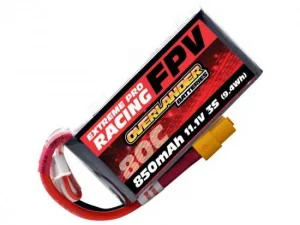 Overlander 850mAh 3S 11.1v 80C FPV LiPo Battery with XT60 Connector - High Discharge