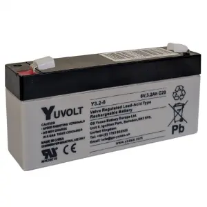 Overlander Y3.2-6 Yuasa Yucel Yuvolt 6V 3.2Ah Lead Acid Rechargeable Battery