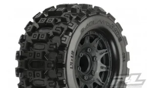 ProLine Badlands MX28 2.8 Tyres Mounted on Black Raid 6X30 Removable Hex Wheels - 12mm Hex