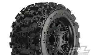 ProLine Badlands MX28 2.8 Tyres Mounted on Black Raid 6X30 Removable Hex Wheels - 12mm Hex