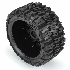 ProLine 5.7 Trencher Tyres Mounted on 24mm Hex Black Raid 8x48 Wheels (2)