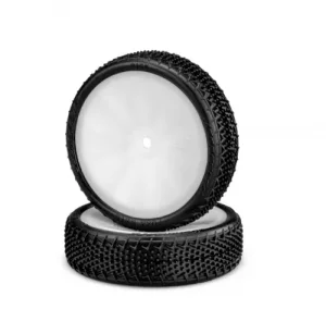 JConcepts Fuzz Bite LP 2WD Slim Buggy Front Tyres - Pink - Pre Mounted on White Wheels (2)
