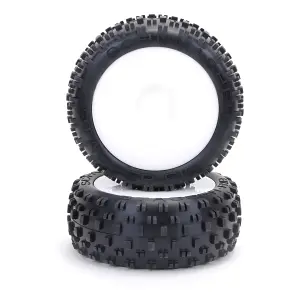 Schumacher Stagger Rib 1:8 Buggy Tyres - Silver - Pre Glued on White Wheels - 1 Pair