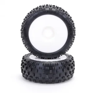 Schumacher Stagger Rib 1:8 Buggy Tyres - Silver - Pre Glued on White Wheels - 1 Pair
