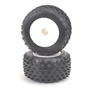 Schumacher Stagger Rib Yellow Tyres Pre Glued on White 12mm 2.2 Truck Wheels - 1 Pair